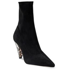 Black Suede Studio Women's Black Heeled Boot w/ Snakeskin Heel Size 7 NWOB